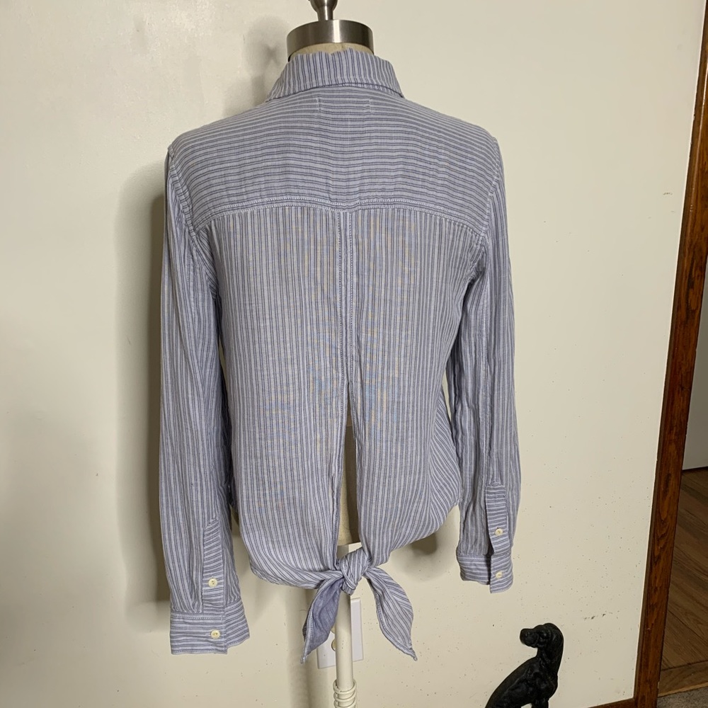 Madewell Pinstripe Cotton Back Tie Top Sz M - Picture 4 of 8